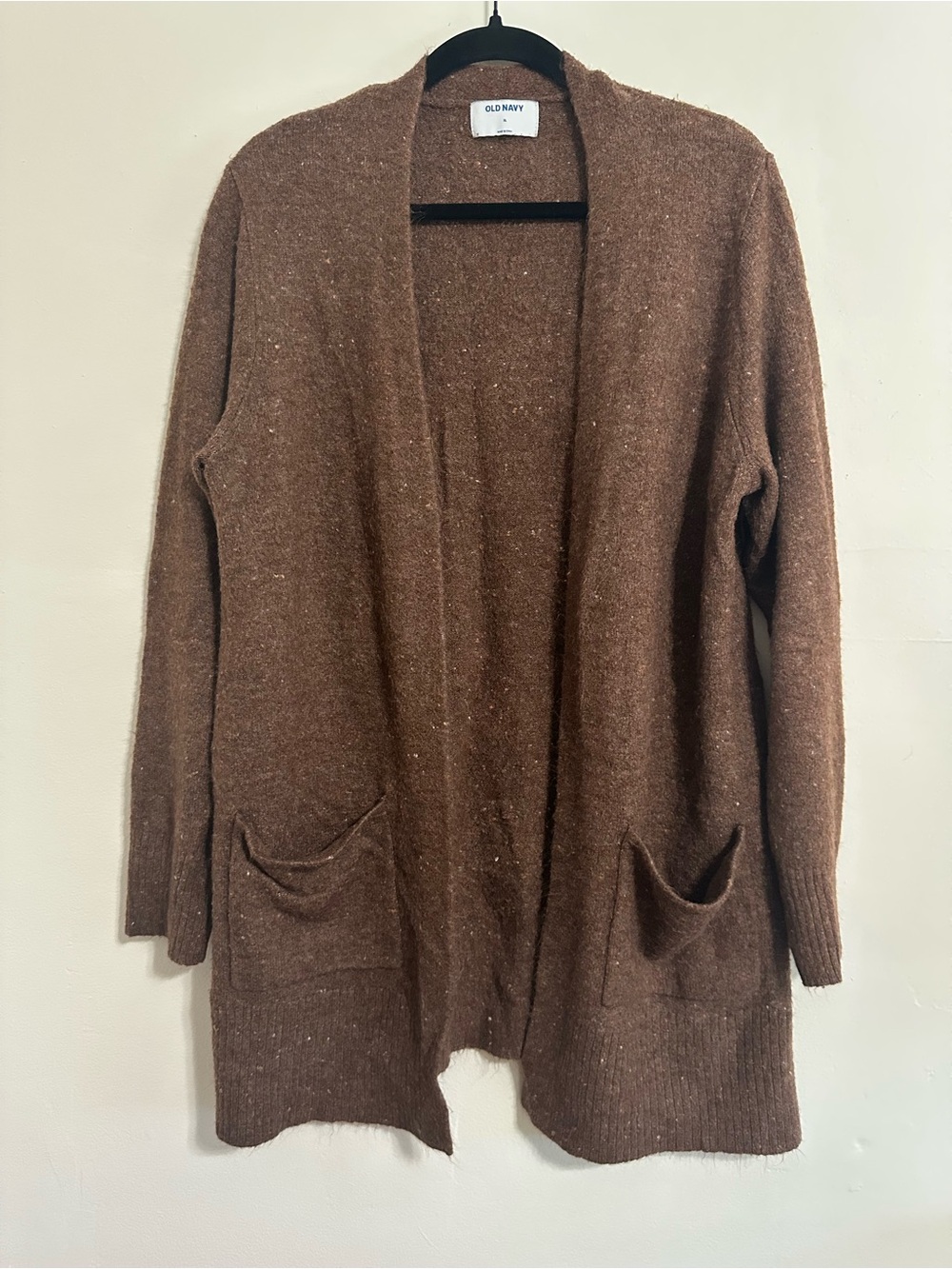 Old Navy XL Brown Flecked Longline Open Front Cardigan Sweater Pockets
